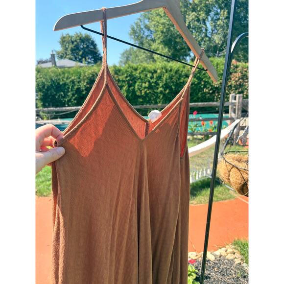 By Together Tan Trapeze Swing Midi Dress S/M Boho Minimalist - Picture 2 of 10